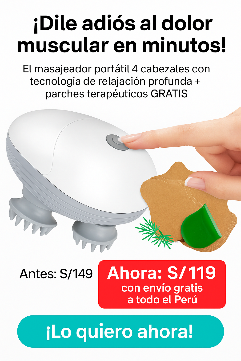MASAJEADOR PORTATIL +  PARCHES PARA DOLOR