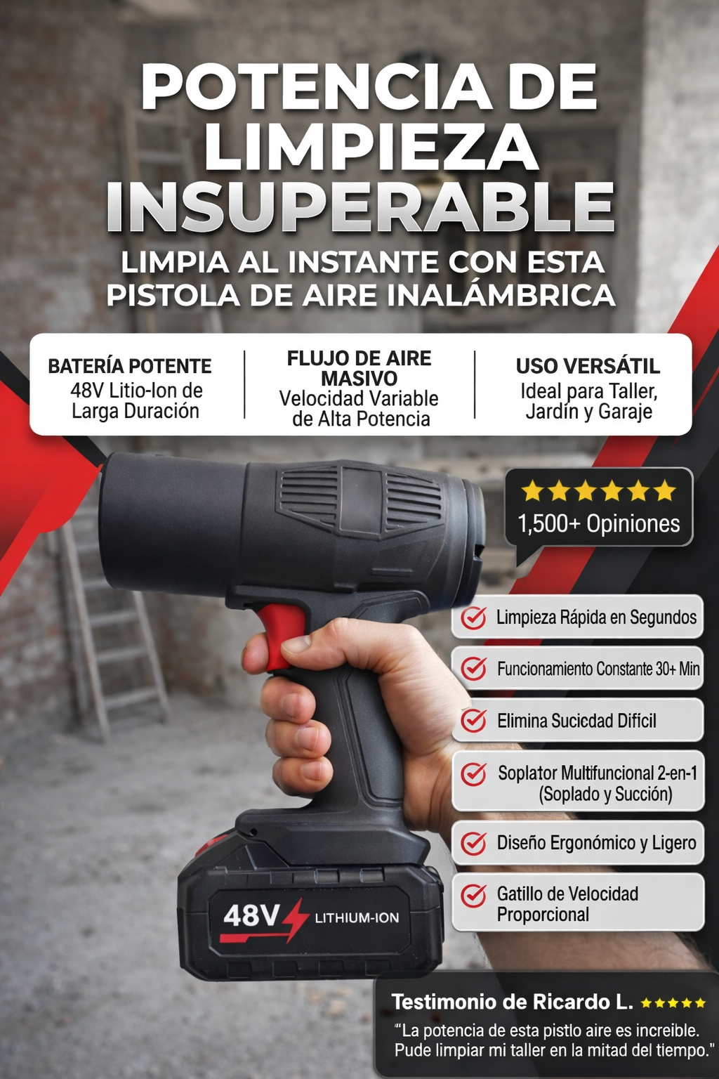 🔫💨 Pistola de Aire 48V Inalámbrica – Potencia Profesional Total ⚡